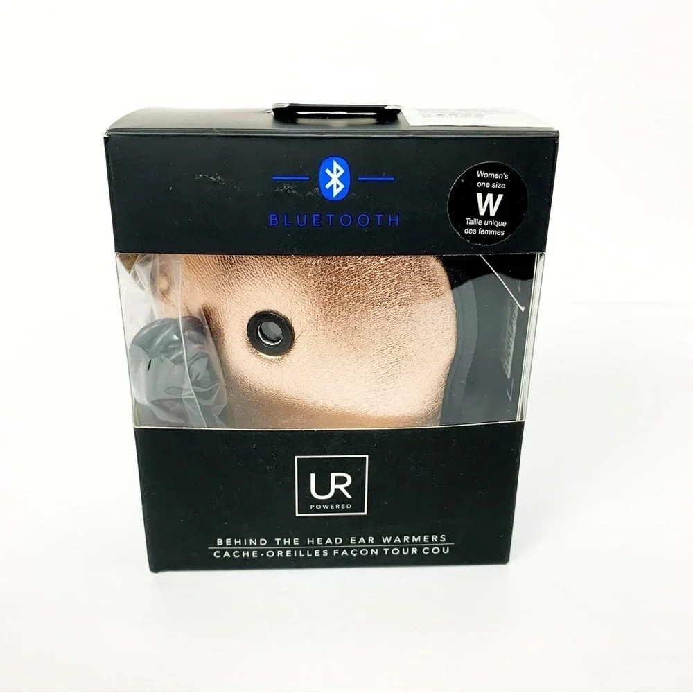 NWT UR Powered Rose Gold Leather Bluetooth Ear Warmers + Fur Cuff Gloves Set